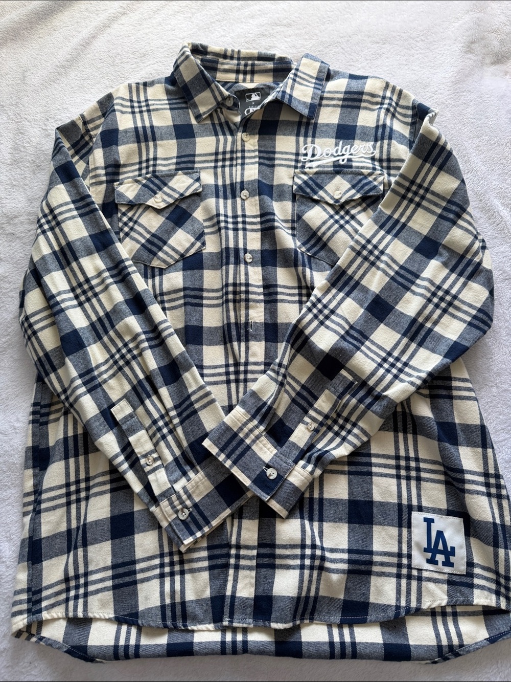 Los Angeles Dodgers Navy & Cream Plaid Shirt Jacket